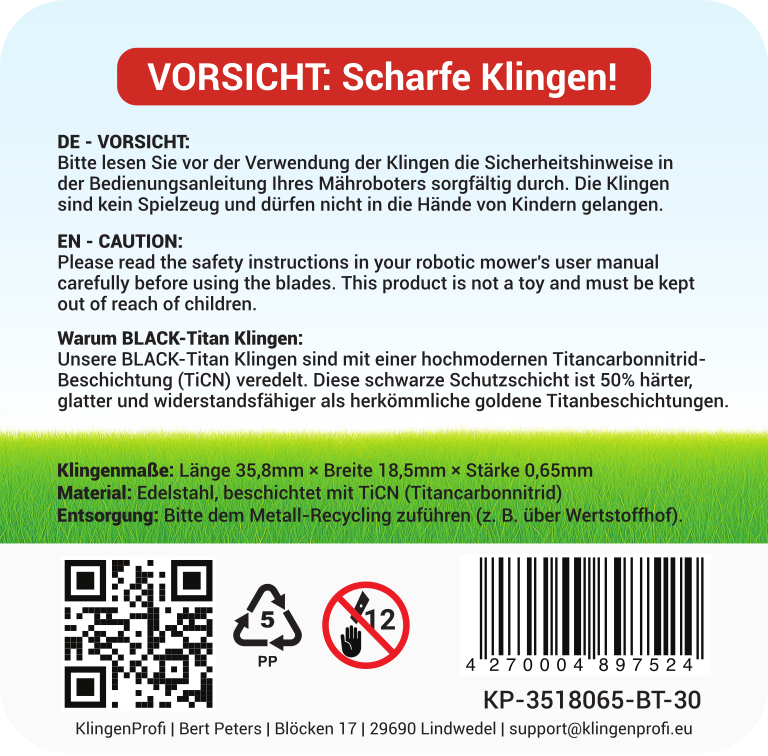 30 BLACK-Titan Klingen für Husqvarna Endurance, Gardena, Segway, uvm. - KlingenProfi