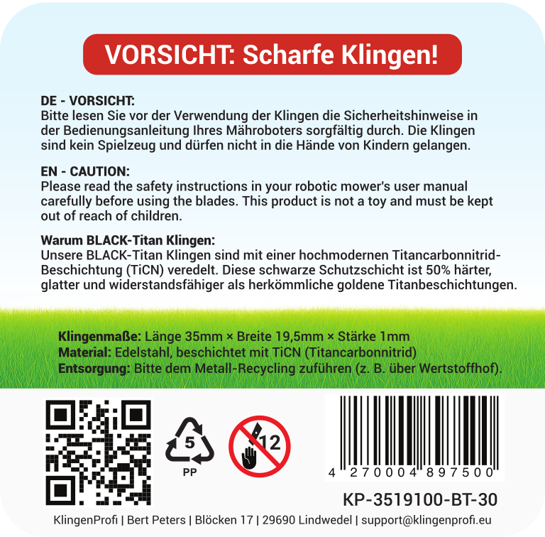 30 BLACK-Titan Klingen für Mammotion LUBA, LUBA 2, YUKA, LUBA mini & YUKA mini - KlingenProfi
