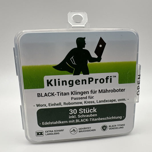 30 BLACK-Titan Klingen für Worx, Einhell, Robomow, Kress, Landxcape, uvm. - KlingenProfi