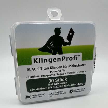 30 BLACK-Titan Klingen für Gardena, Husqvarna, Segway, Yardforce, uvm. - KlingenProfi