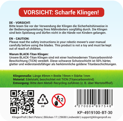 30 BLACK-Titan Klingen für Bosch Indego und Honda Miimo - KlingenProfi